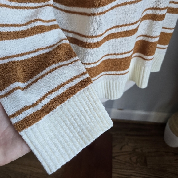 LOFT, New, Tan White Striped Hooded Lightweight Essential Sweater, Size Large - Picture 7 of 13